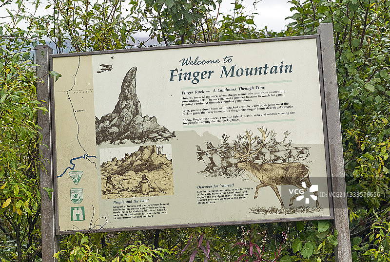 道尔顿公路：从费尔班克斯到普拉德霍湾，路边信息标志，美国阿拉斯加州图片素材