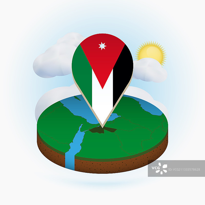 2.5D圆形地图：约旦及地标图片素材