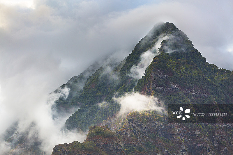 蒂瓦瓦岛泰梅蒂乌山顶（云雾中，法属波利尼西亚马克萨斯群岛）图片素材
