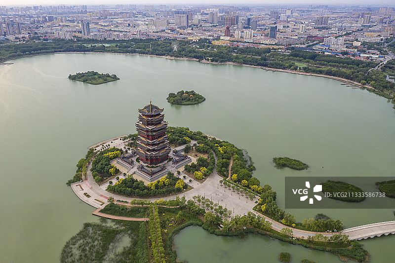 山东滨州：蒲湖黄河楼风光图片素材
