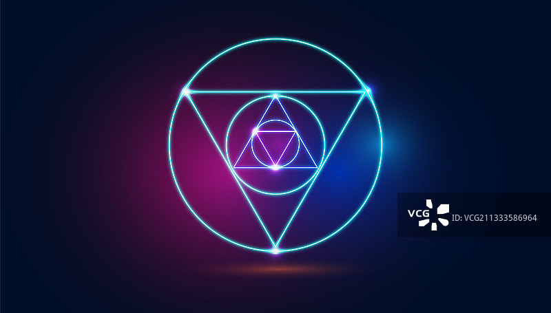 多彩霓虹灯发光圆形三角形嵌套空间效果，抽象矢量高科技背景素材图片素材