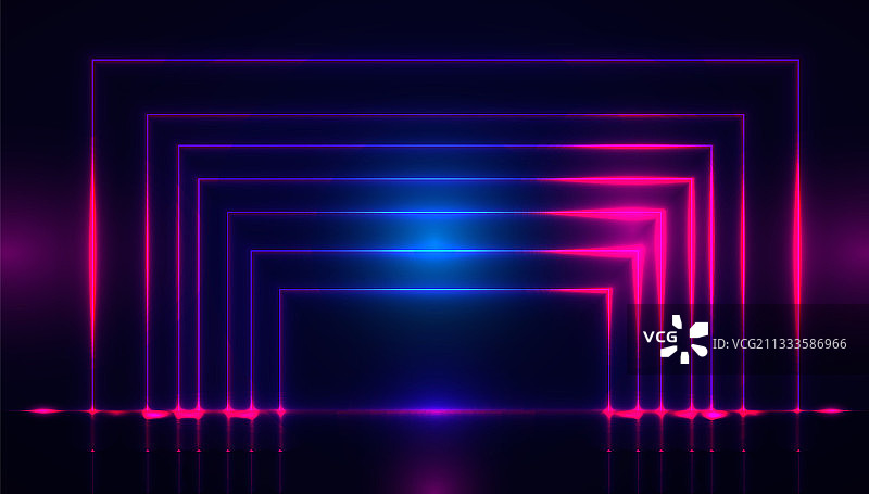 多彩霓虹灯发光方形立体渐变对称拱门效果抽象矢量高科技背景素材图片素材