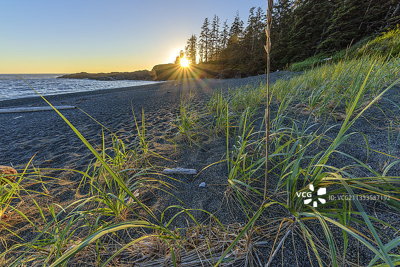 太平洋暮色：加拿大不列颠哥伦比亚省温哥华岛托菲诺南部的太平洋沿岸图片素材