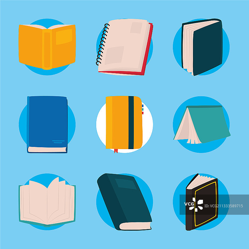 扁平风格的彩色书籍图标集图片素材