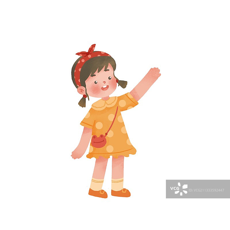 卡通,儿童,儿童节,六一,童年,女孩,招手,家庭,可爱风图片素材