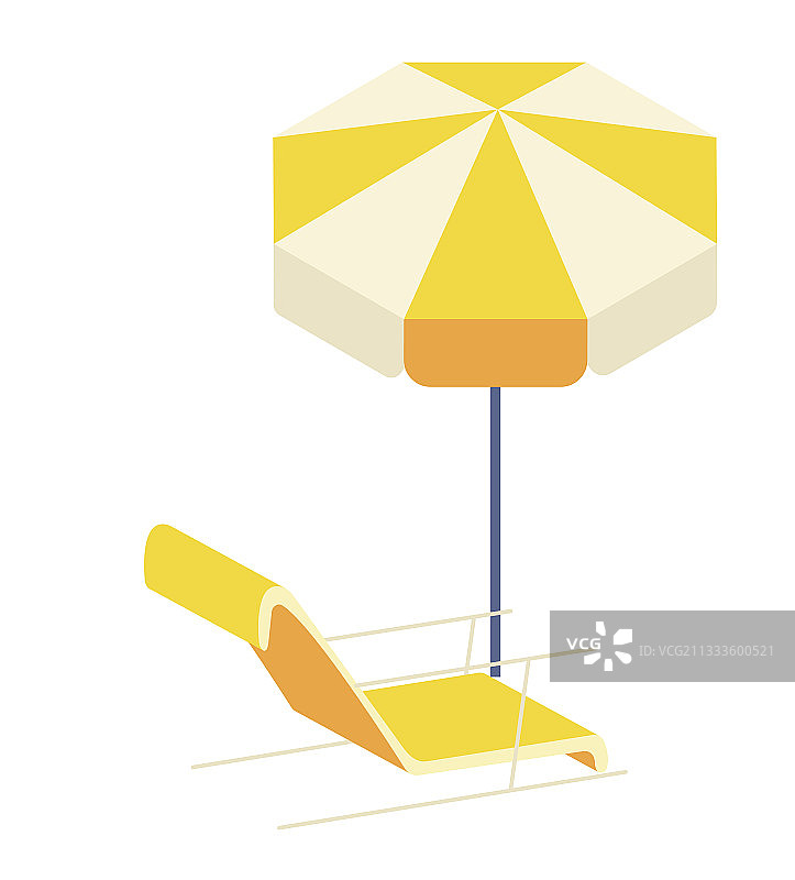 沙滩椅 伞 2.5D矢量插画图片素材