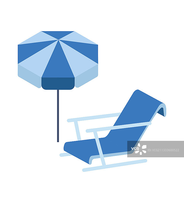 沙滩椅 伞 2.5D矢量插画图片素材