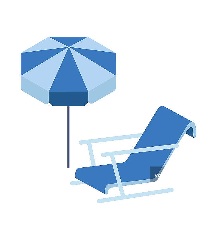 沙滩椅 沙滩伞2.5D矢量插画图片素材