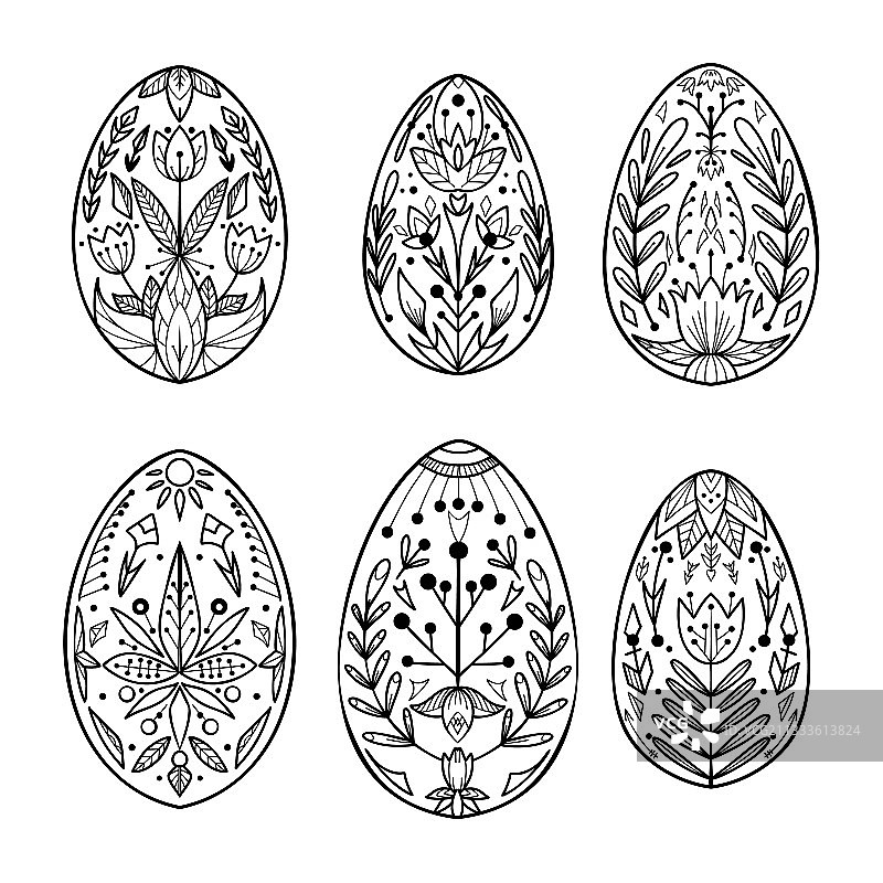 带有民间图案的复活节彩蛋轮廓图片素材