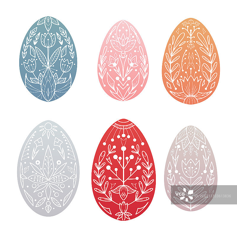 彩色复活节彩蛋与民间图案图片素材