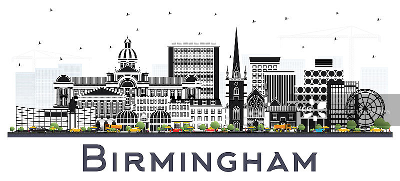 英国伯明翰城市彩色建筑天际线图片素材