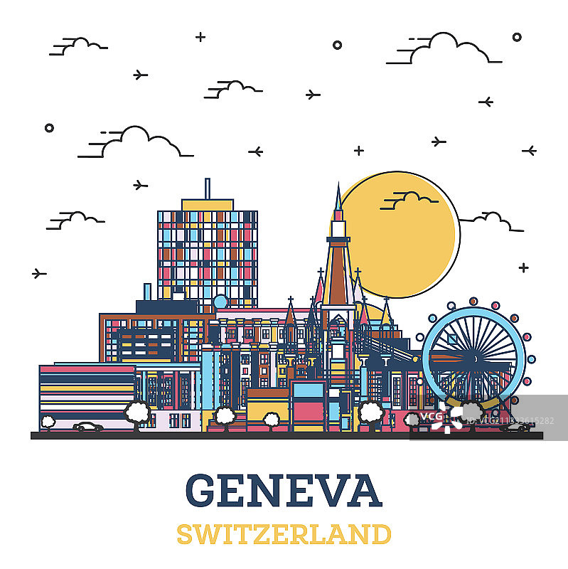 日内瓦城市天际线轮廓图片素材