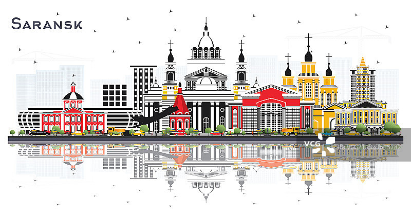 俄罗斯萨兰斯克城市天际线彩色建筑图片素材