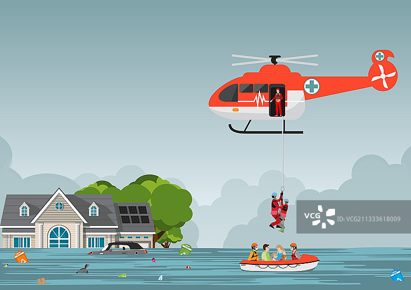 救援队与救援直升机和船只图片素材