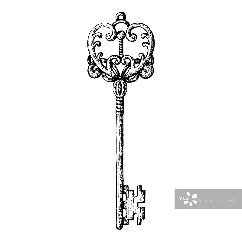 白色背景上的旧黑白钥匙图片素材