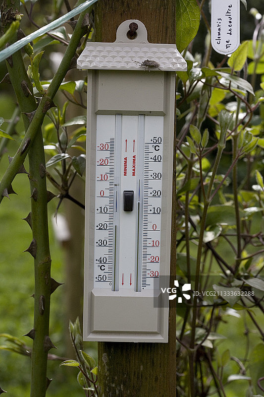 三月份花园里的温度计图片素材