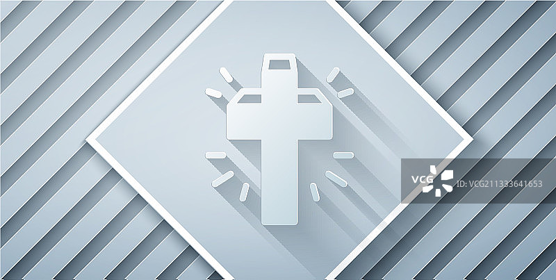 剪纸风格基督教十字架灰色背景图标图片素材