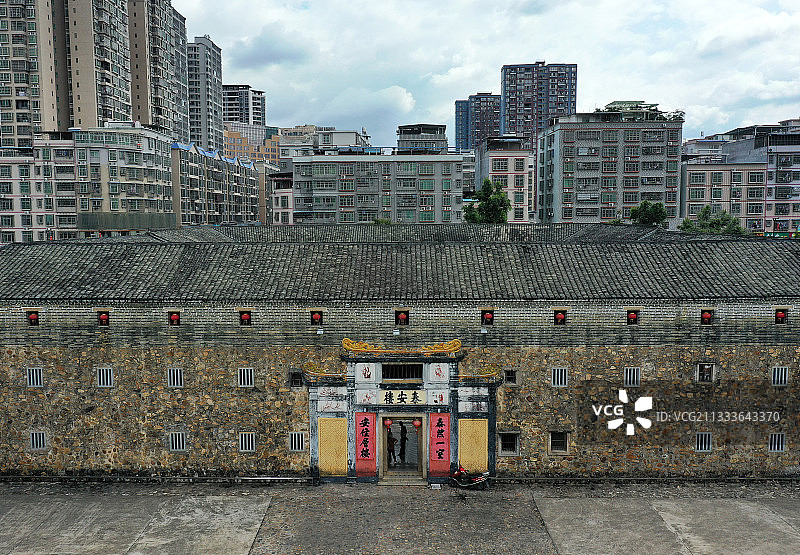 广东省梅州市大埔县泰安楼西湖公园航拍图片素材