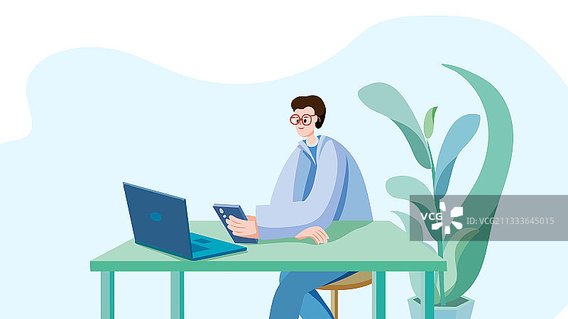 男生在办公矢量插画图片素材