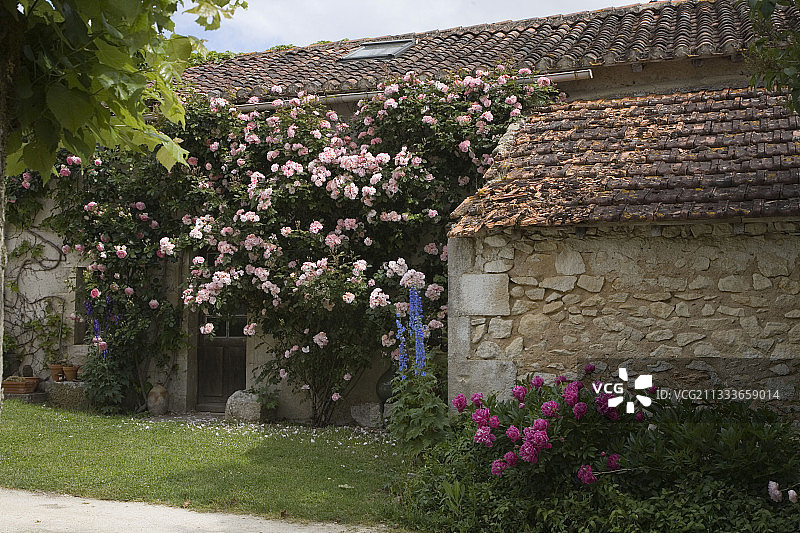法国维埃纳的鲜花乡村小屋图片素材