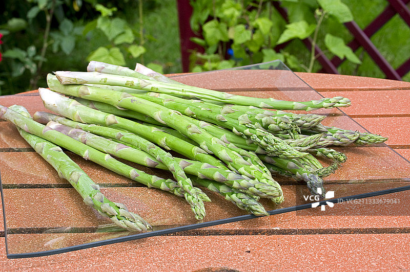 花园餐桌上的食用芦笋图片素材
