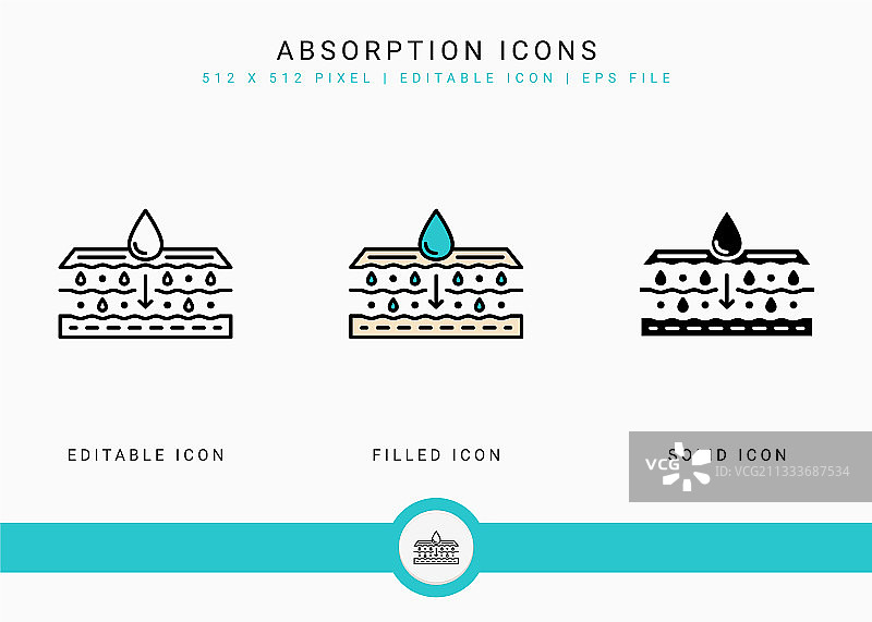 具有实体图标线样式的吸收图标集图片素材