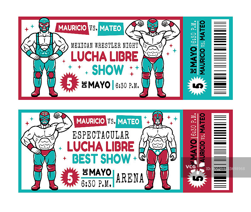 复古墨西哥摔跤比赛门票图片素材