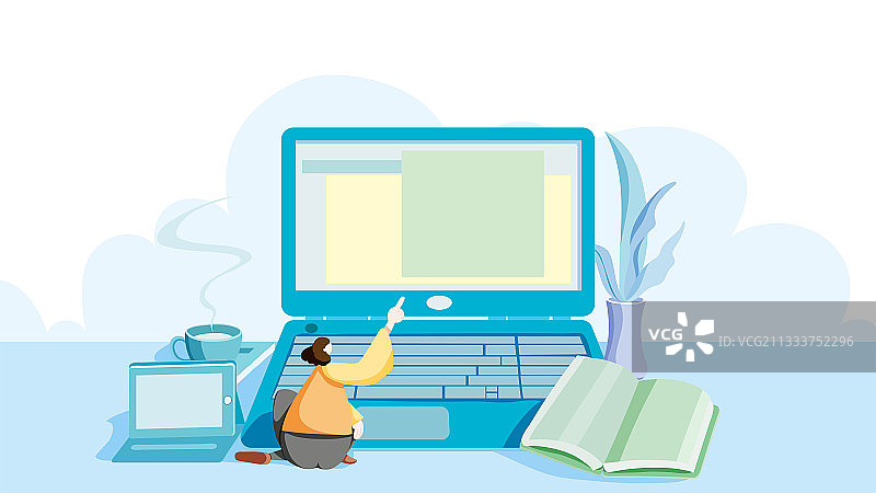 一个女生在看电脑矢量插画图片素材