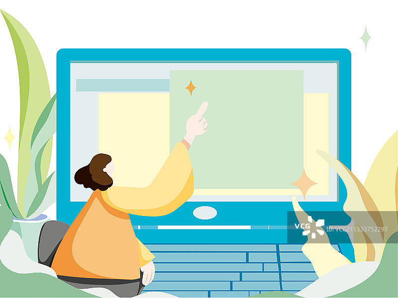 女生在看数据矢量插画背景图片素材