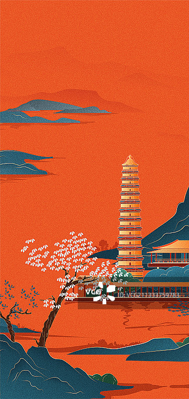 国潮中国风开封风景插画图片素材