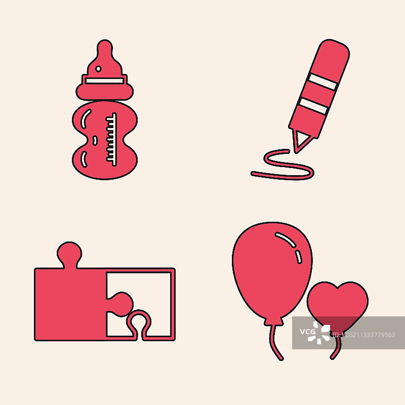 心形气球与奶瓶蜡烛组合图片素材