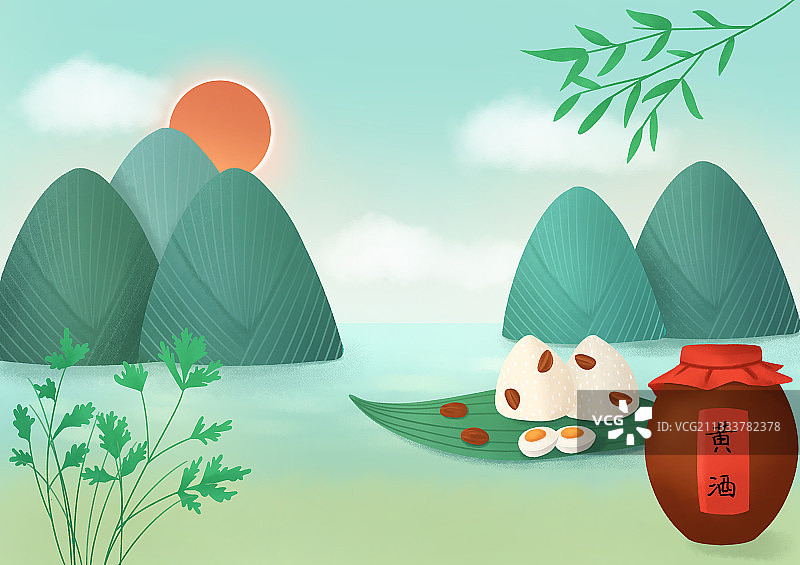 端午节 粽子 雄黄酒 艾蒿图片素材