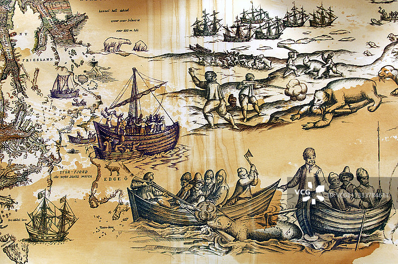 斯匹茨卑尔根狩猎场景的古老壁画图片素材