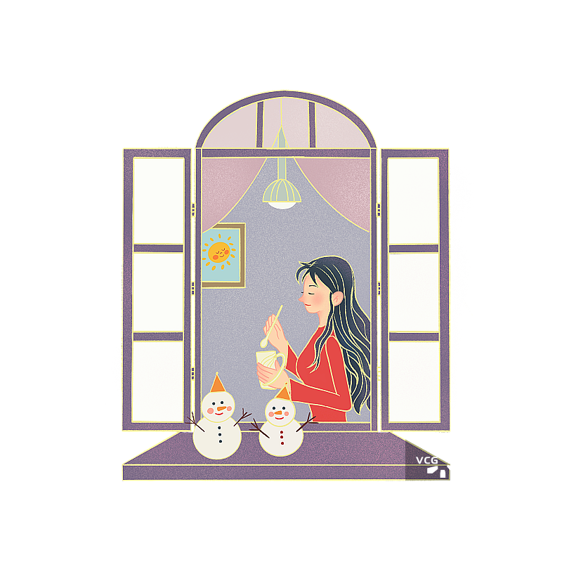 大雪,立冬,冬至,大寒,小寒,女人,喝咖啡,线条画,小雪,图片素材