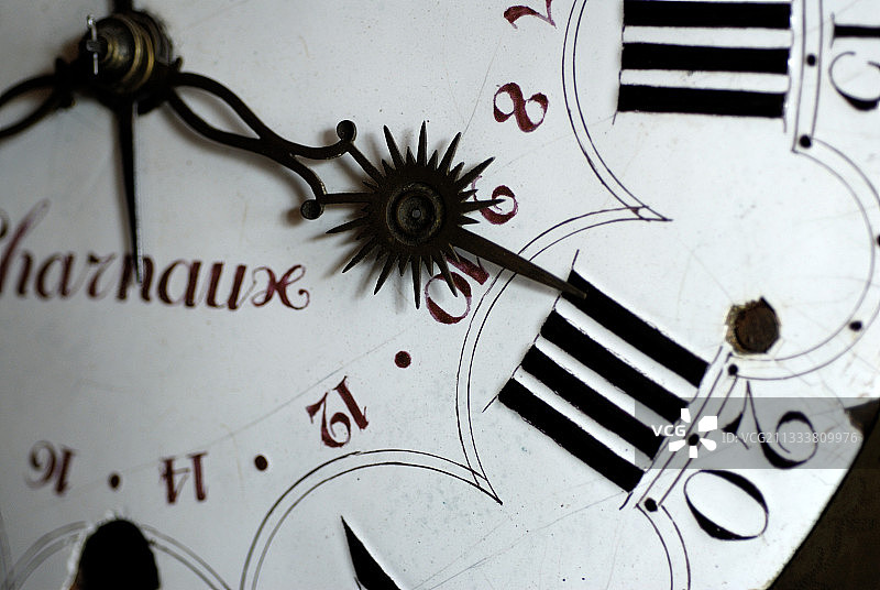 老式时钟的尖顶和表盘图片素材