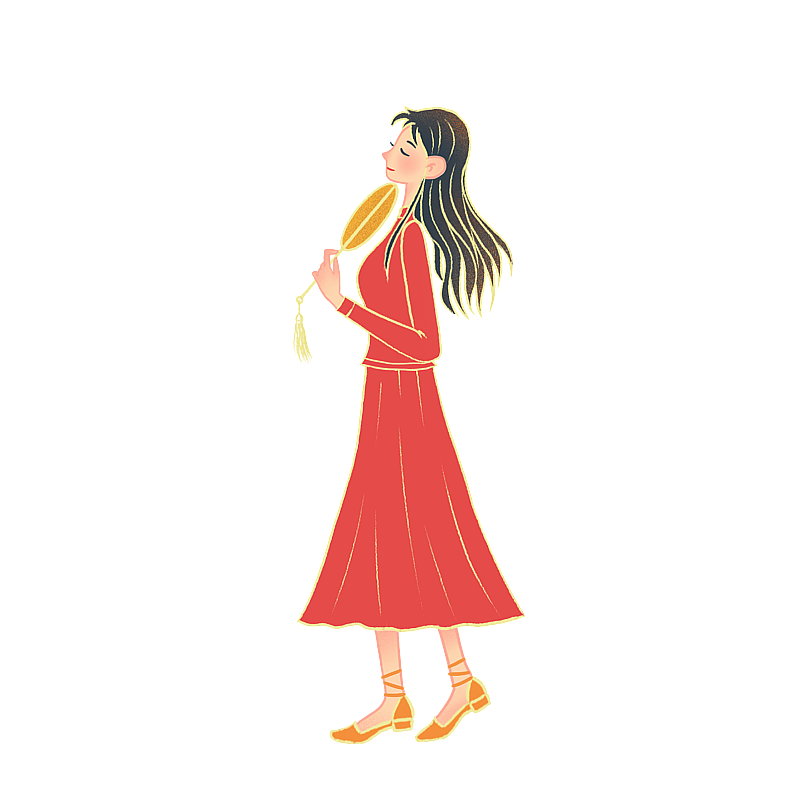 人物,扇子,长发,长裙,拿着,拿着扇子,复古,秋天,立秋,图片素材