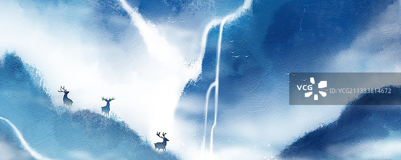 梦幻中国山水新中式插画图片素材