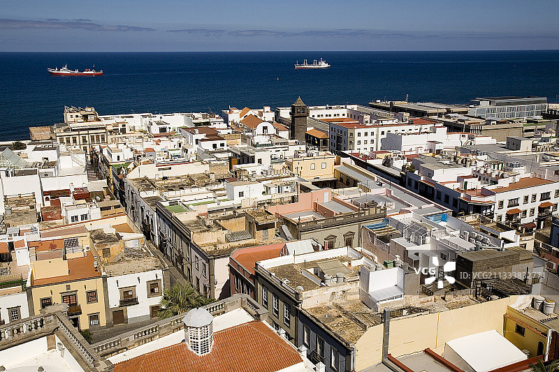 大加那利岛拉斯帕尔马斯老城区与大西洋图片素材