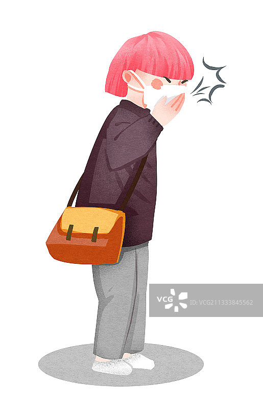 女孩感冒打喷嚏插画图片素材