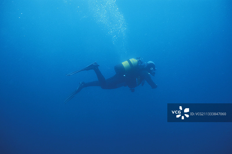 在深海中与瓶子一起游泳的马桶搋子图片素材