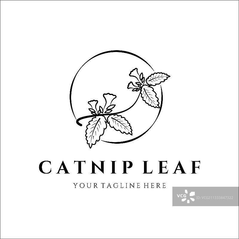 猫薄荷叶线条艺术简约标志设计图片素材