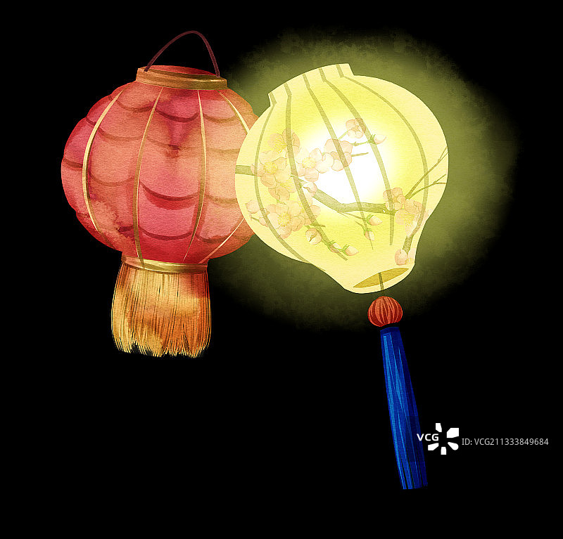 中国风花灯插画元素图片素材