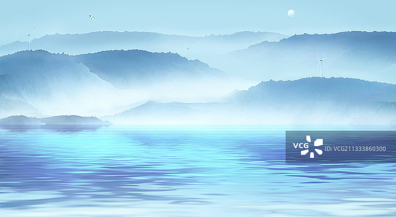 晴天的森林山峰插画背景图片素材