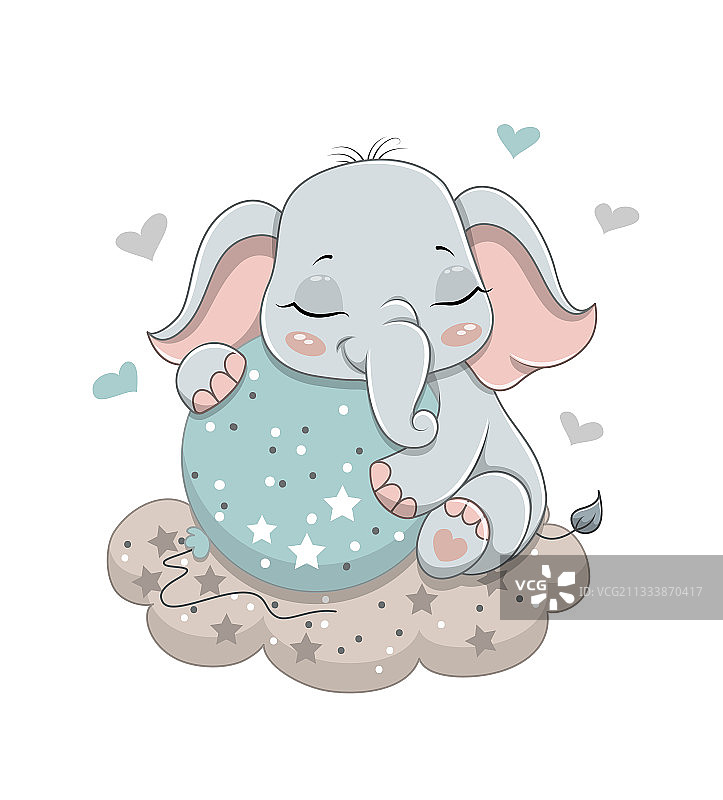 可爱的小象抱着气球图片素材