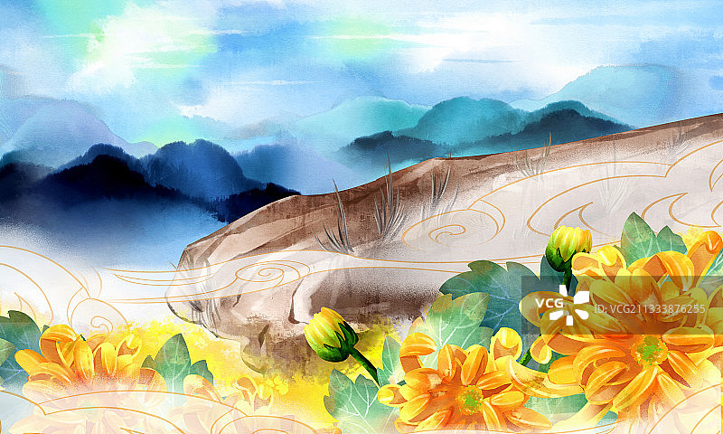 中国风风景插画背景图片素材