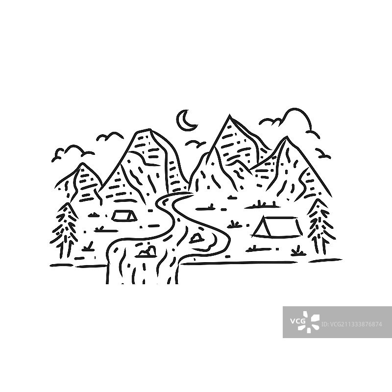 单线漫游者山脉设计图片素材