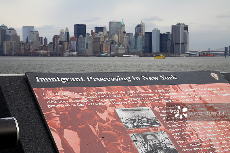 从埃利斯岛看纽约曼哈顿图片素材
