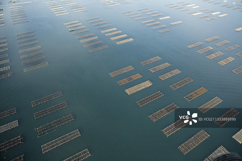 托湖卢皮安的牡蛎养殖场航拍图片素材