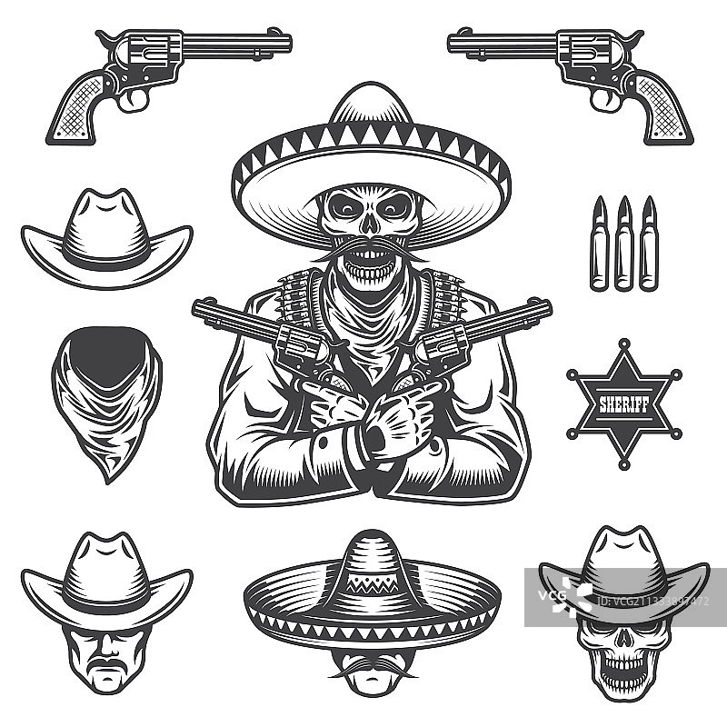 警长和土匪元素图片素材