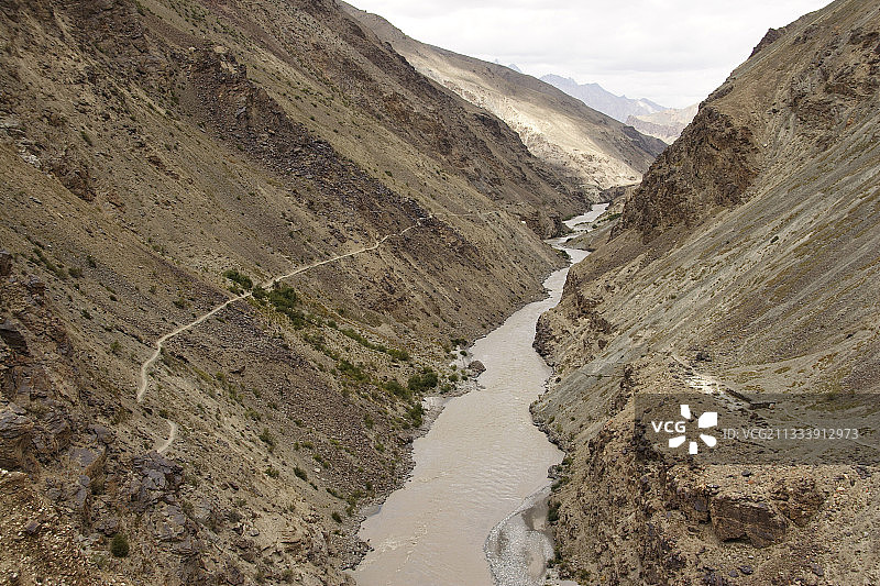 沿印度赞斯卡河灵提的骡子小路图片素材